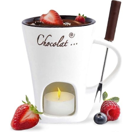 [LCS] Chokoladefondue Krus Kaffekop Chokoladesmeltningskrus med Gaffel Fonduegryde Varmer Krus Slik Hot Pot hvid