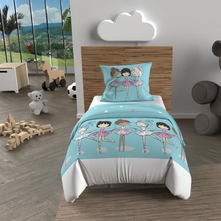 Påslakanset 120X150 cm DANCERS blå, 100% bomull 57 trådar/cm2, av Soleil d'Ocre