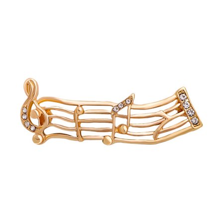 Klar krystall musikalske noter brosje i gullfarget metall