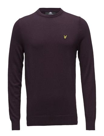 Cotton Merino Crew Jumper Stickad Tröja M. Rund Krage Lila Lyle & Scott
