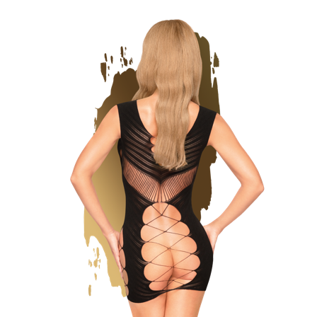 Flame On The Rock - Mini Dress with Criss Criss Details - Black - Vuxen.dk - BH, catsuit, bodys, nattøj, net dress, trusser, ofteholdere & vibrerende 