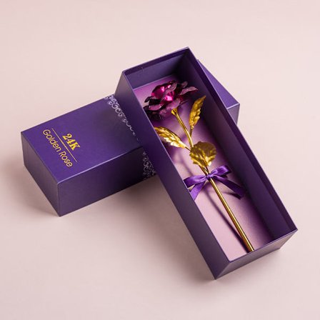 Guldbladforgyldt Rose Konserveret Blomster Gaveæske Buket, Qixi Festival Valentinsgave - Lilla 2