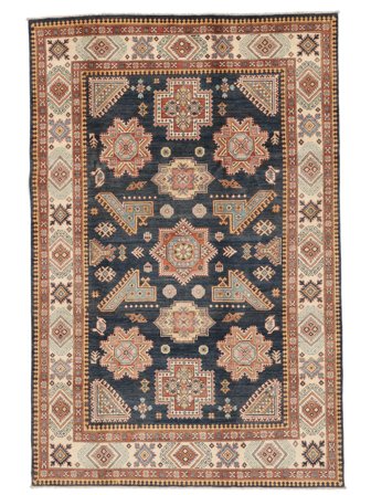Kazak Fine Vloerkleed 198X298 Bruin/Zwart Wol, Afghanistan