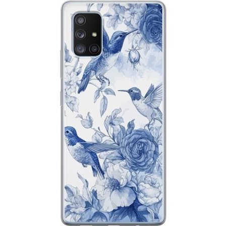 Kompatibel Mobilcover til Samsung Samsung Galaxy A71 5G Fugle og blomster blå romantiskt mønster