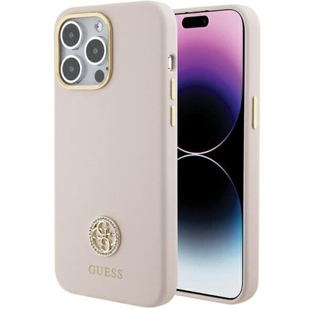Guess Silikon Logo Strass 4G Fodral för iPhone 15 Pro Max - Rosa