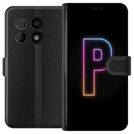 Kompatibel Tegnebogsetui til OnePlus OnePlus 10 Pro Minimalistisk neonbogstav P i farvegradient og lyseffekt mod sort baggrund i digital neonstil
