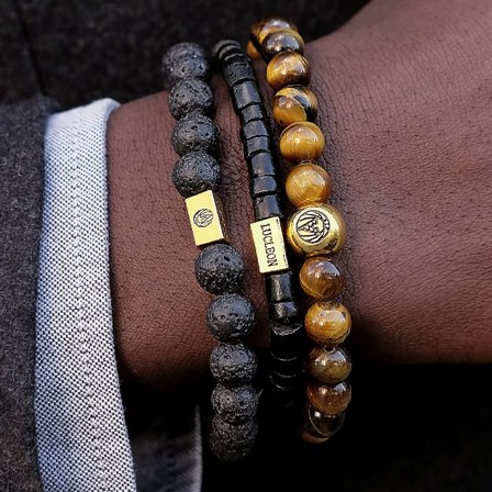 Pulsera de ojo de tigre y coco Miro para hombres - Pulseras de perlas