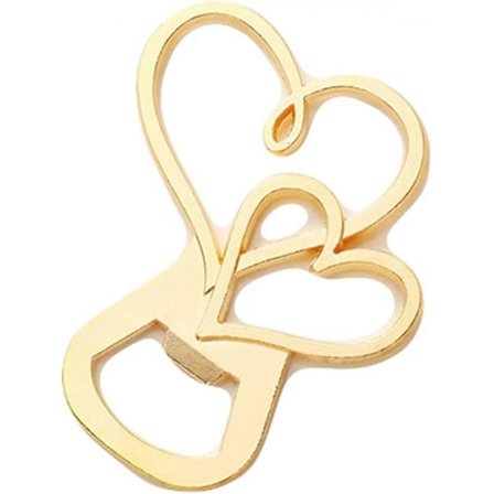 1 stk. oplukker i rustfrit stål, dobbelt hjerteformet øloplukker, bærbar hjemme køkken bar værktøj bryllupsfest fødselsdagsgave - Guld