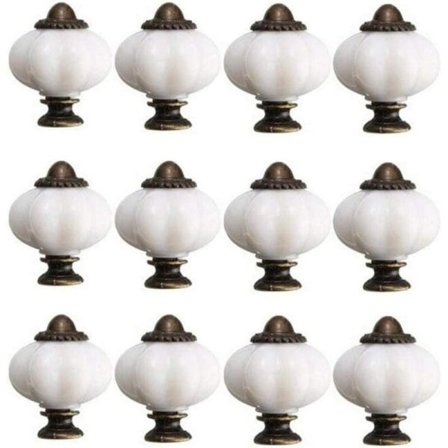 12 stk. skabsknopper 30mm Vintage skabsknopper i keramik med 12 skruer Hvid porcelænsskabsgreb til skabsskuffe,