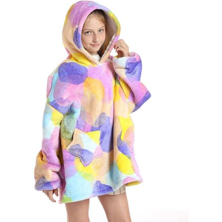 Barnens Oversized Filt Hoodie, Sherpa Bärbar Filt Fluffig Jätte Bekväm Huvad Tröja för Barn Tonåringar