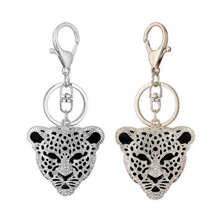 Kreativt hantverk liten present strass leopardtryck nyckelring, inlagd leopard nyckelring bil modeaccessoarer metall djur hänge liten present (2 