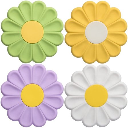 4 silikonemåtter, varmebestandige margueritmåtter, skridsikre varmemåtter, velegnet til varme retter, tallerkener, kaffe, krus, kopper, 
