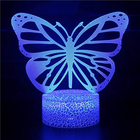 Romantisk 3D Natlys Lampe, 3D Sommerfugl Lampe Sommerfugl Natlys med Fjernbetjening Berøring 16 Farver Skiftende Soveværelse Dekoration 3D Optisk 