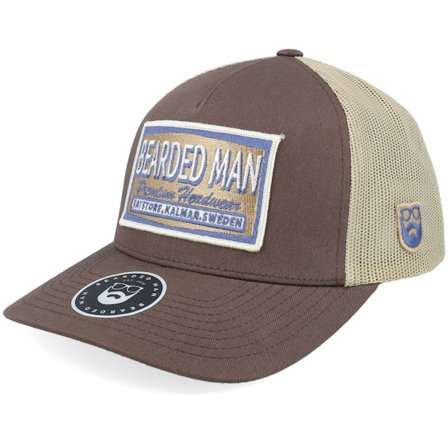 Bearded Man - Braun trucker Cap - Logo Khaki/Navy Brown/Khaki A-frame Trucker @ Hatstore