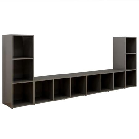 Vidaxl Tv-skåp 4 Delar Grå Högglans 107x35x37 Cm Konstruerat Trä Grå