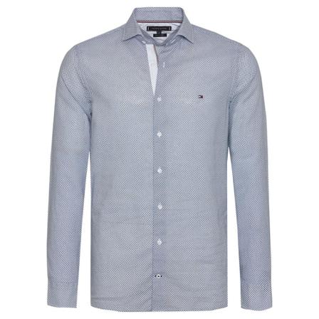 Tommy Hilfiger Slim Cotton Linen Printed Shirt Blå, Herre Skjorter