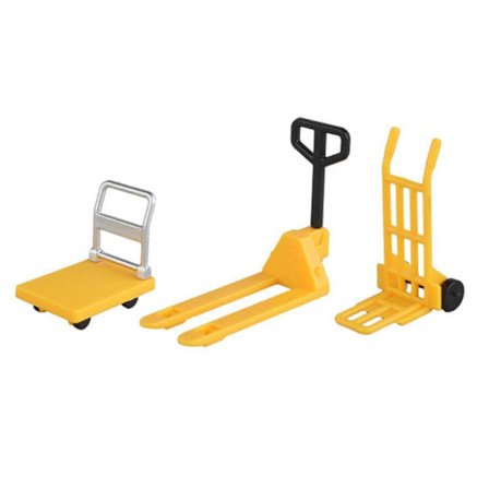 Miniatyrdockhustillbehör Plattformvagn Gaffeltruck Handvagn Set Dockhusscen Ornament Mini Platt Vagn Palltruck Dolly Simula