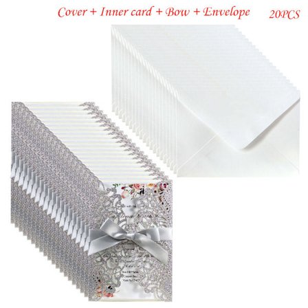 20 st Glitter Ihåliga Inbjudningskort med Kuvert och Band för Bröllopsinbjudan