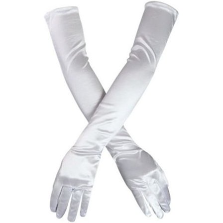Naisten iltahanskat 55 cm pitkät valkoiset satiinikäsineet valkoiset