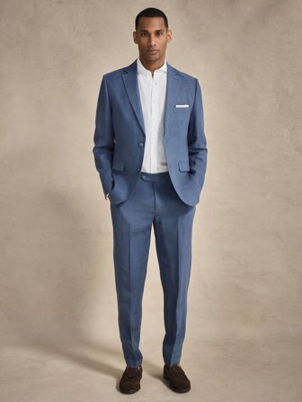 John Henric Men's Blauer Leinenanzug Size