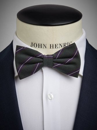 John Henric Men's Green Bow Tie Wool Stripe Size Pre-tied