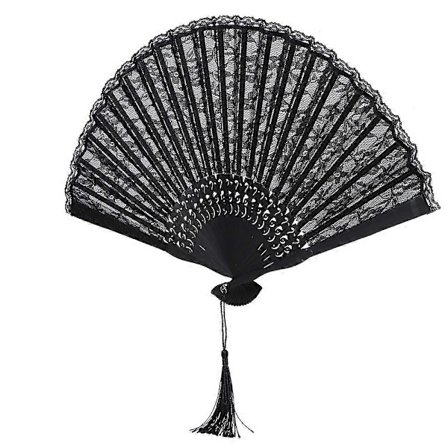 Vintage japanilaistyylinen pitsinen käsin taitettava viuhka naisille, kaksikerroksinen esiintymislahja juhlakoriste rekvisiitta