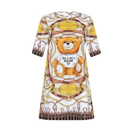 Moschino, Patterned dress Wit, Dames, Maat:2XS,Katoen,grafisch patroon