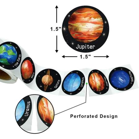 Runda Planetklistermärken (500 ark/rulle), 8 mönster för barn