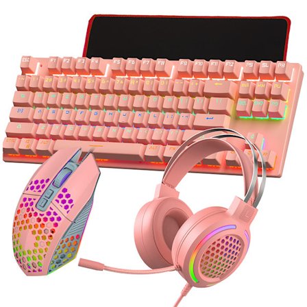 Speltangentbord & mus & musmatta & spelheadset Kabelanslutet LED RGB-bakgrundsbelysning Bunt PC-spelare X-box-användare 4 i 1
