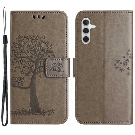 SKALO Samsung A14 4G/5G Owl Tree lompakkokotelo - Harmaa Grey