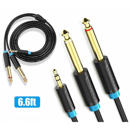 3,5 mm 1/8" TRS til dobbel 6,35 mm 1/4" TS Mono Stereo Y-splitterkabel kompatibel med høyttaler