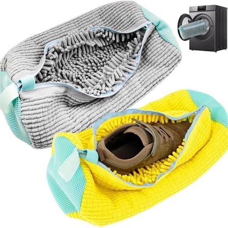 2-pakning XXL Skovaskepose, Vaskepose med glidelås, Gjenbrukbar Vaskepose for Sko – 360° fullstendig rengjøring flerfarget