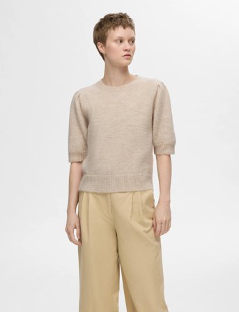 Selected Slflulu Ss Open Back Knit O-Neck Noos - Cream - XL