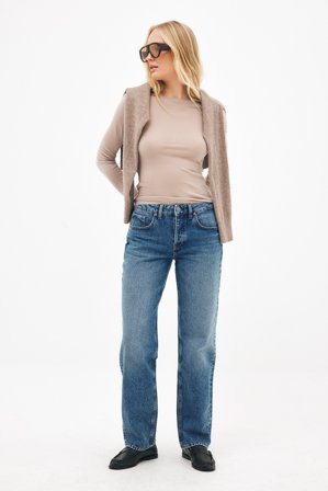 NA-KD Jean droit Way à taille mi-haute - Jeans taille moyenne - Bleu - EU 38