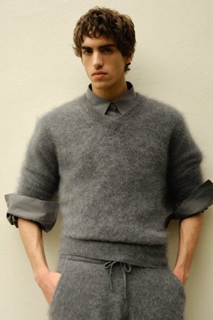 Soft Goat - Men's Brushed V-neck - S - Grey