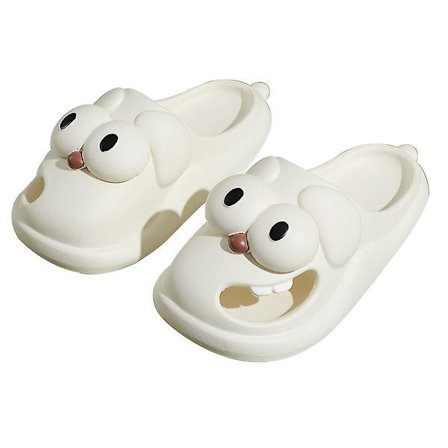Tøfler med tegnet hund, skridsikre EVA-tøfler, stødabsorberende hjemmesko Hvid