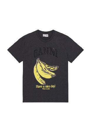GANNI Basic Cotton Jersey Banana Relaxed T-shirt T-shirts Dam Svart M