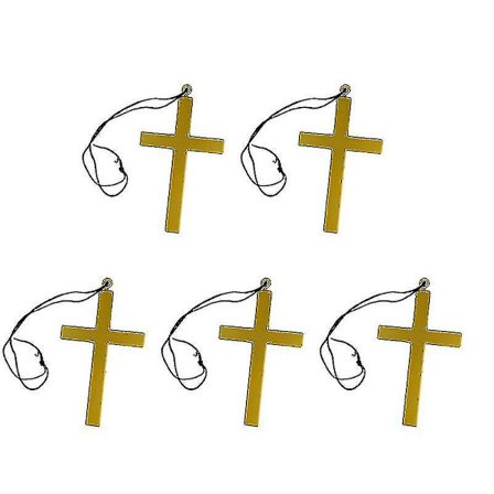 5 st gyllene plast kors halsband präst munk krucifix kostym tillbehör för Halloween