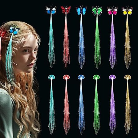 12 st LED-hårklämmor, ursmart 6 st LED-lampor hår och 6 st fjärilshårklämmor lysande håraccessoarer för kvinnor flickor