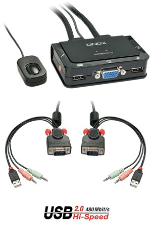 Lindy VGA KVM Switch Compact USB 2.0 Audio 2 Port - KVM / lyd / USB-svitsj - 2 porter