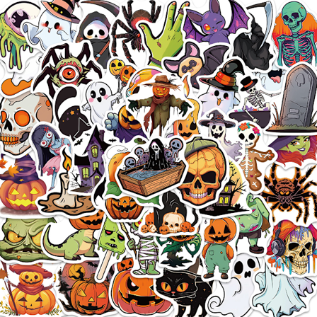 50 stk Halloween Dekorative Graffiti Klistremerker - Vanntette Klistremerker uten Rester for Bagasje, Datamaskiner & Mer (4-6cm) 11