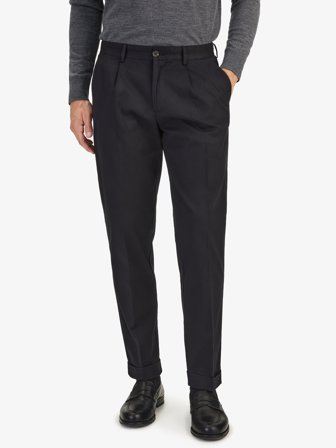John Henric Men's Noir Pantalon Plissé Coupe Décontractée Size 50