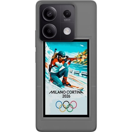 Yhteensopiva Puhelinkuori Xiaomi Redmi Note 13 Retrojuliste Cortina Milano 2026 vuorilla, talviurheilijoilla, italiankoloreilla, Milanon tuomiokirkoll