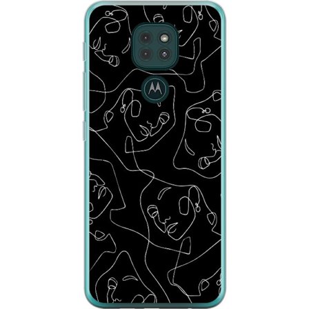Kompatibelt Mobilskal till Motorola Motorola Moto G9 Play abstrakta ansikten linjekonst i vitt på mörk bakgrund modern minimalistisk design med kons