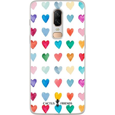 Kompatibel Mobilcover til OnePlus OnePlus 6 Cactus and Friends - Watercolor Love Grid