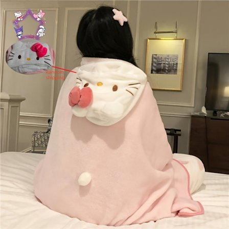 Sanrio Hello Kitty Dobbeltsidig Badekåpe - søtt lettvektspledd for alle fire årstider med hettekappe og strandhåndkledesign, for familiereisegaver a..