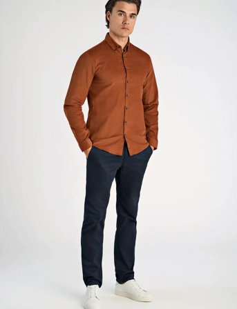 Lindbergh Fine Corduroy Shirt L/S - Orange - L