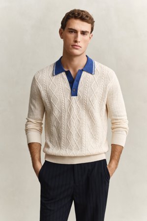 GANT Herren Zopfstrick Polopullover (S) Weiß