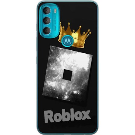 Kompatibel Mobilcover til Motorola Motorola Moto G71 5G Minimalistisk sort og sølvfarvet Roblox-symbol med gylden krone og luksuriøs gamer-æstetik