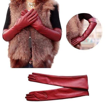 Naisten pitkät nahkahanskat Full Finger Winter Elbow Opera Naisten käsineet Red 45cm